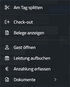 Kontextmenü – Eingecheckt